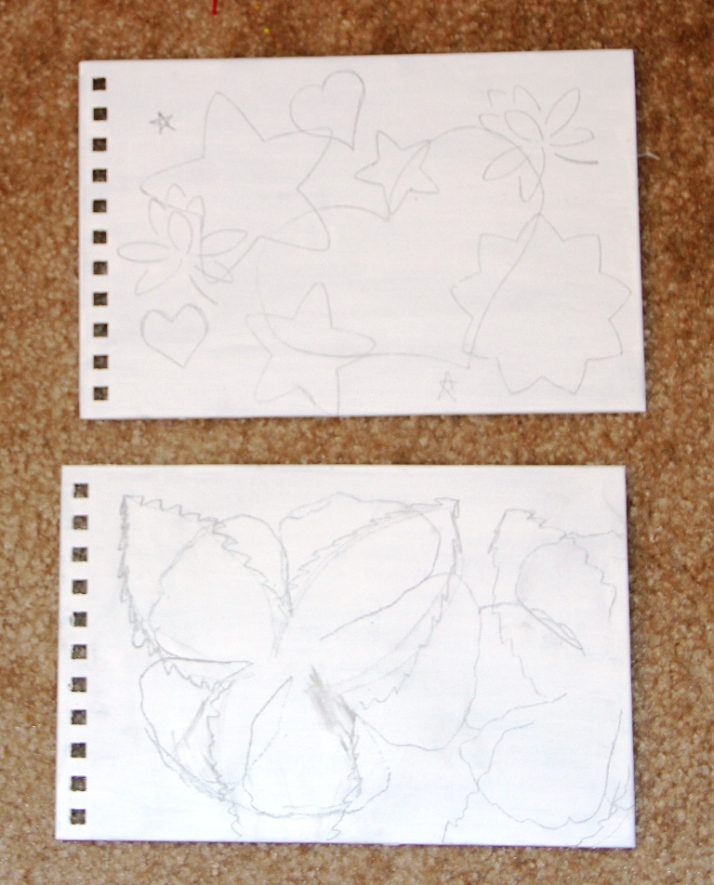 My design sketched out on the gesso-covered cover.